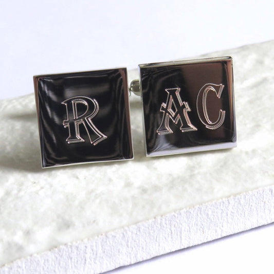 Personalised Algerian square cufflinks with example engraving