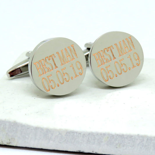 Personalised Batang round cufflinks with example engraving