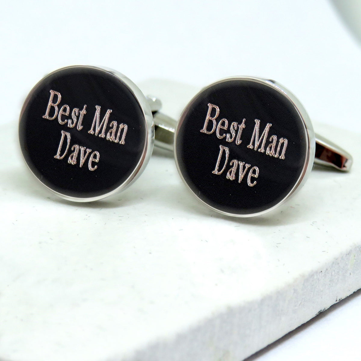 Personalised Batang round cufflinks with example engraving
