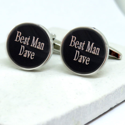 Personalised Batang round cufflinks with example engraving