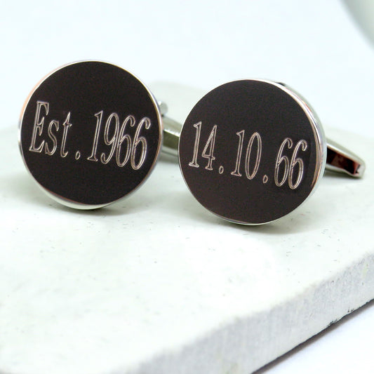 Personalised Batang round cufflinks with example engraving