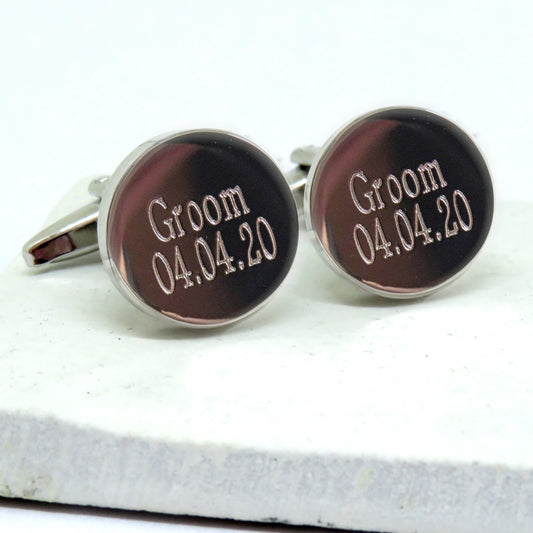 Personalised Batang round cufflinks with example engraving