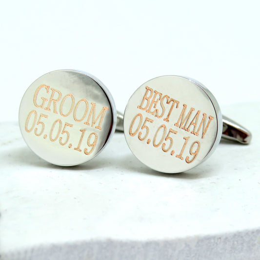 Personalised Batang round cufflinks with example engraving