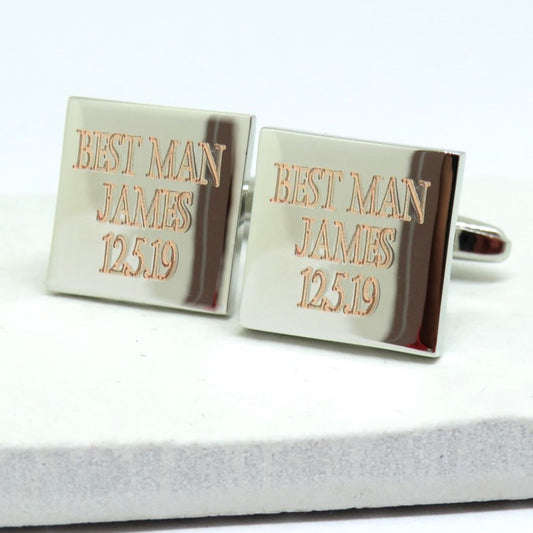 Personalised Batang square cufflinks with example engraving