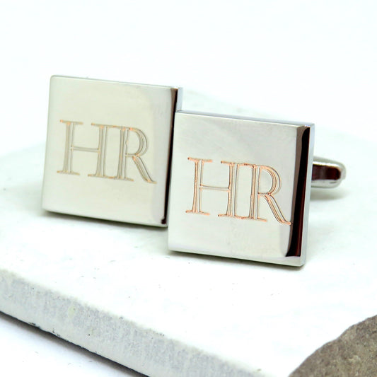 Personalised Castellar square cufflinks with engraved initials