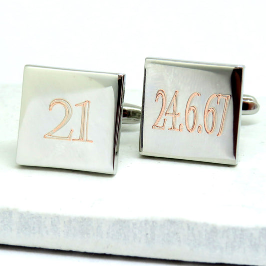 Personalised Castellar square cufflinks with example engraving