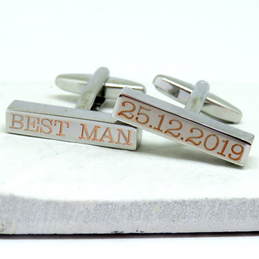 Personalised Clarendon bar cufflinks with example engraving