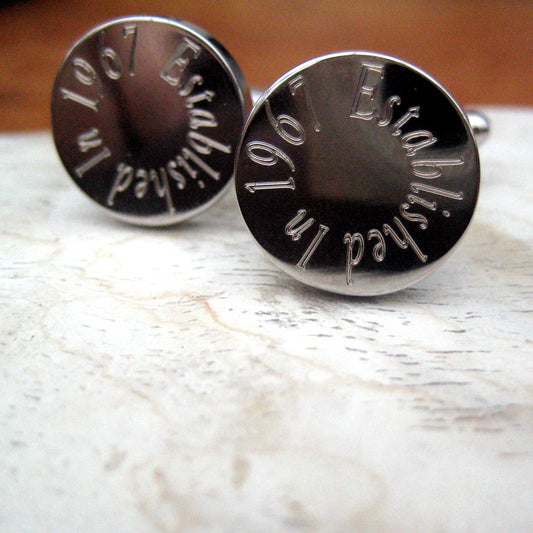 Personalised Edge round cufflinks with example engraving