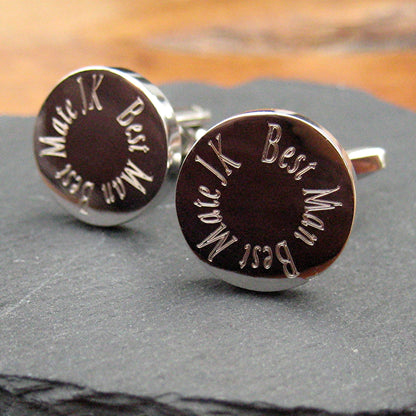 Personalised Edge Round Cufflinks - Wedding