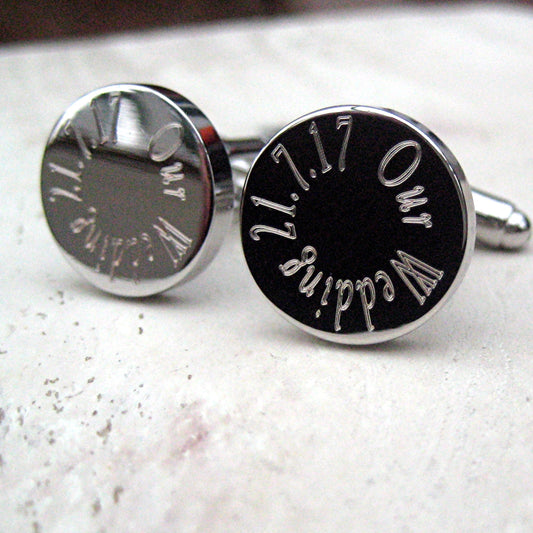 Personalised Edge round cufflinks with example engraving