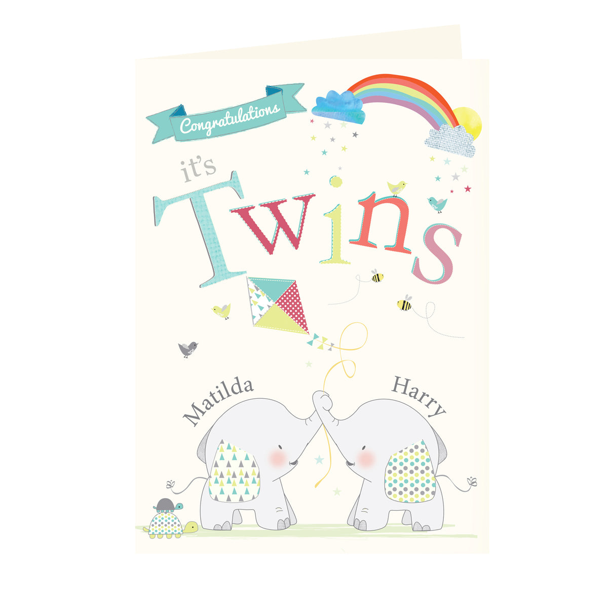 Personalised Hessian Elephant Twins Card - image 2
