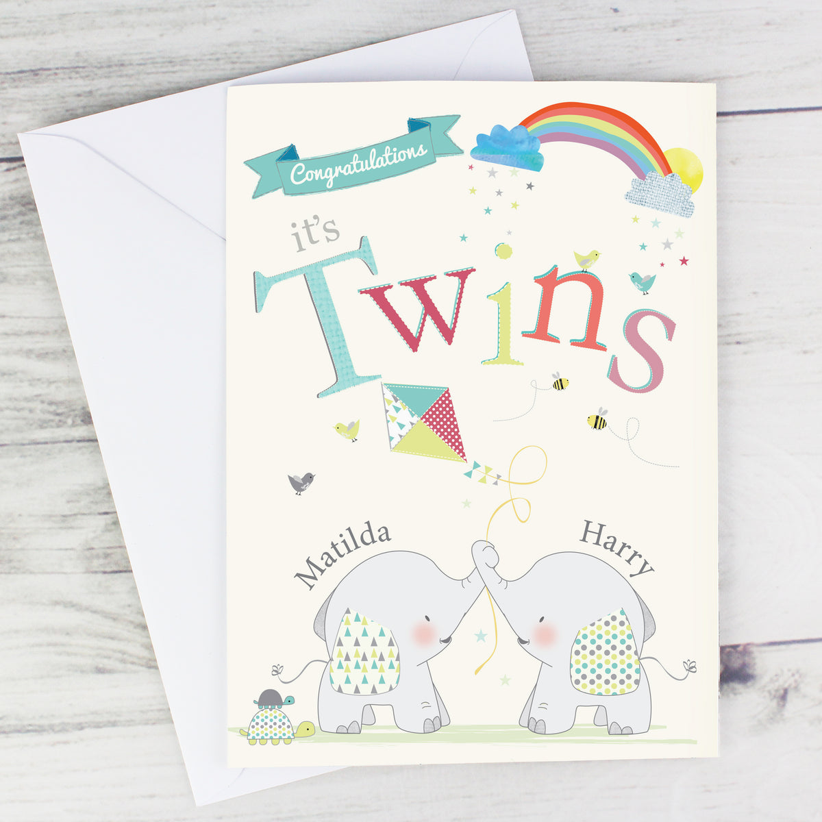 Personalised Hessian Elephant Twins Card - image 6