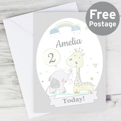 Personalised Hessian Giraffe & Elephant Card from Heartfelt Gifts