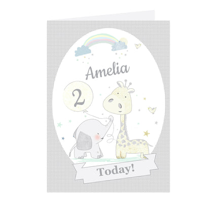 Personalised Hessian Giraffe & Elephant Card - image 2