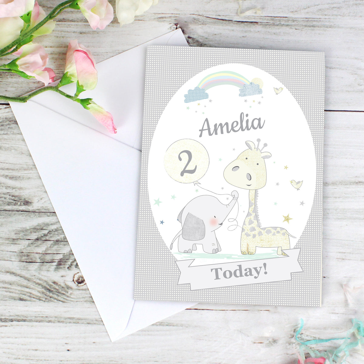 Personalised Hessian Giraffe & Elephant Card - image 4