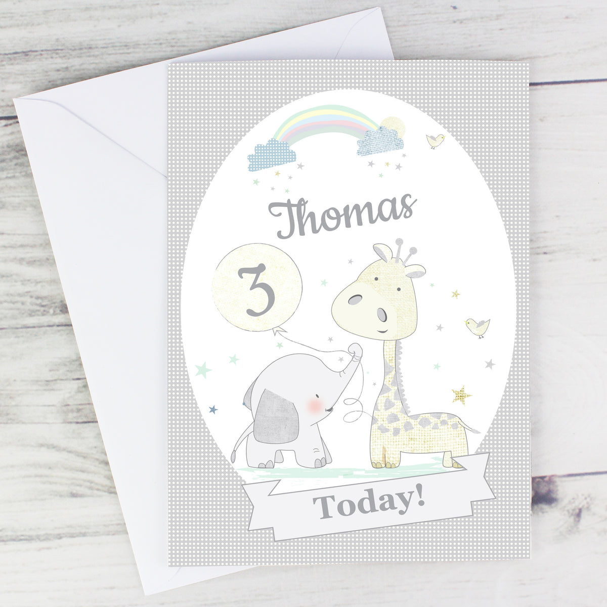 Personalised Hessian Giraffe & Elephant Card - image 5