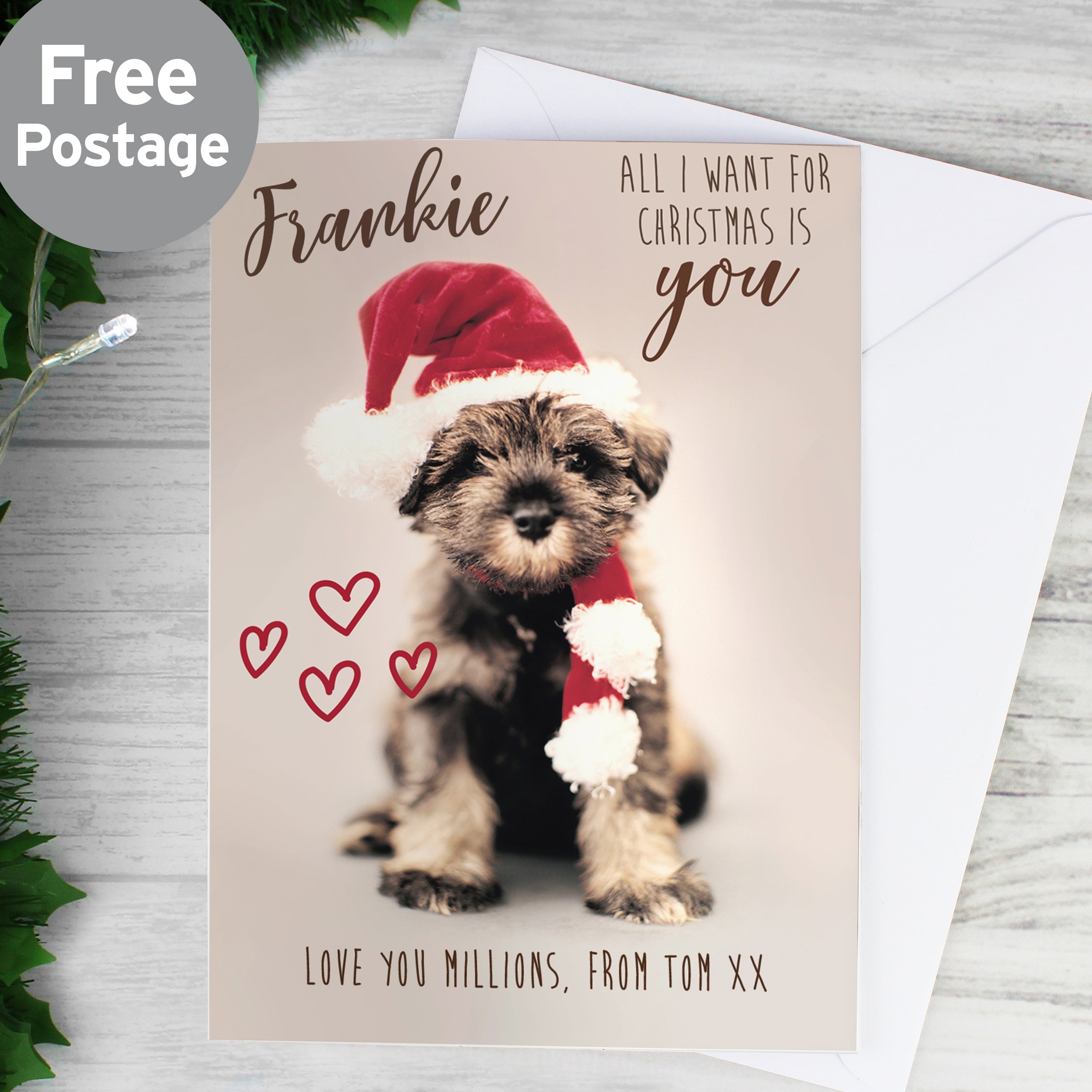 Personalised Rachael Hale 'All I Want For Christmas' Puppy Card from Heartfelt Gifts