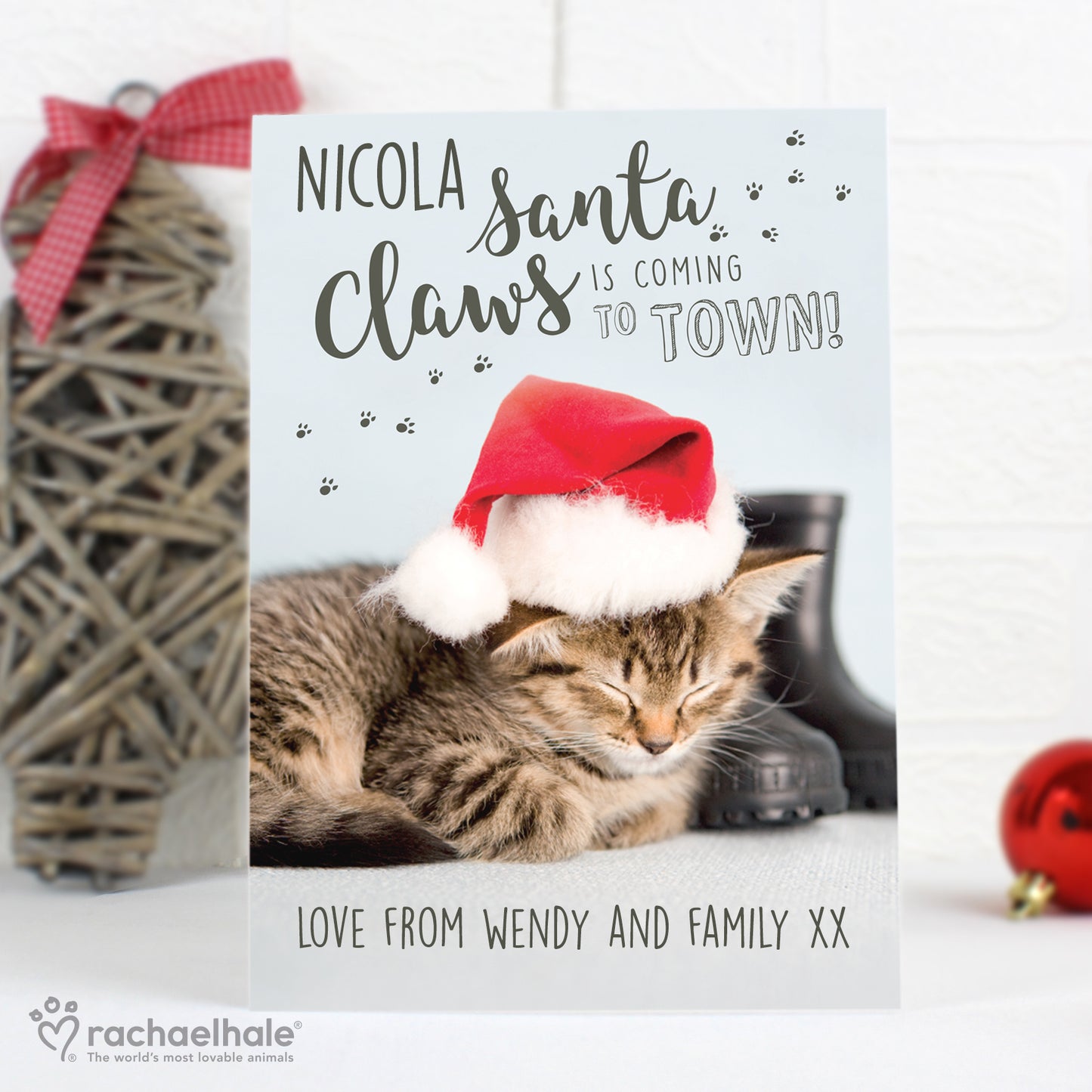 Personalised Rachael Hale Santa Claws Christmas Cat Card - image 5