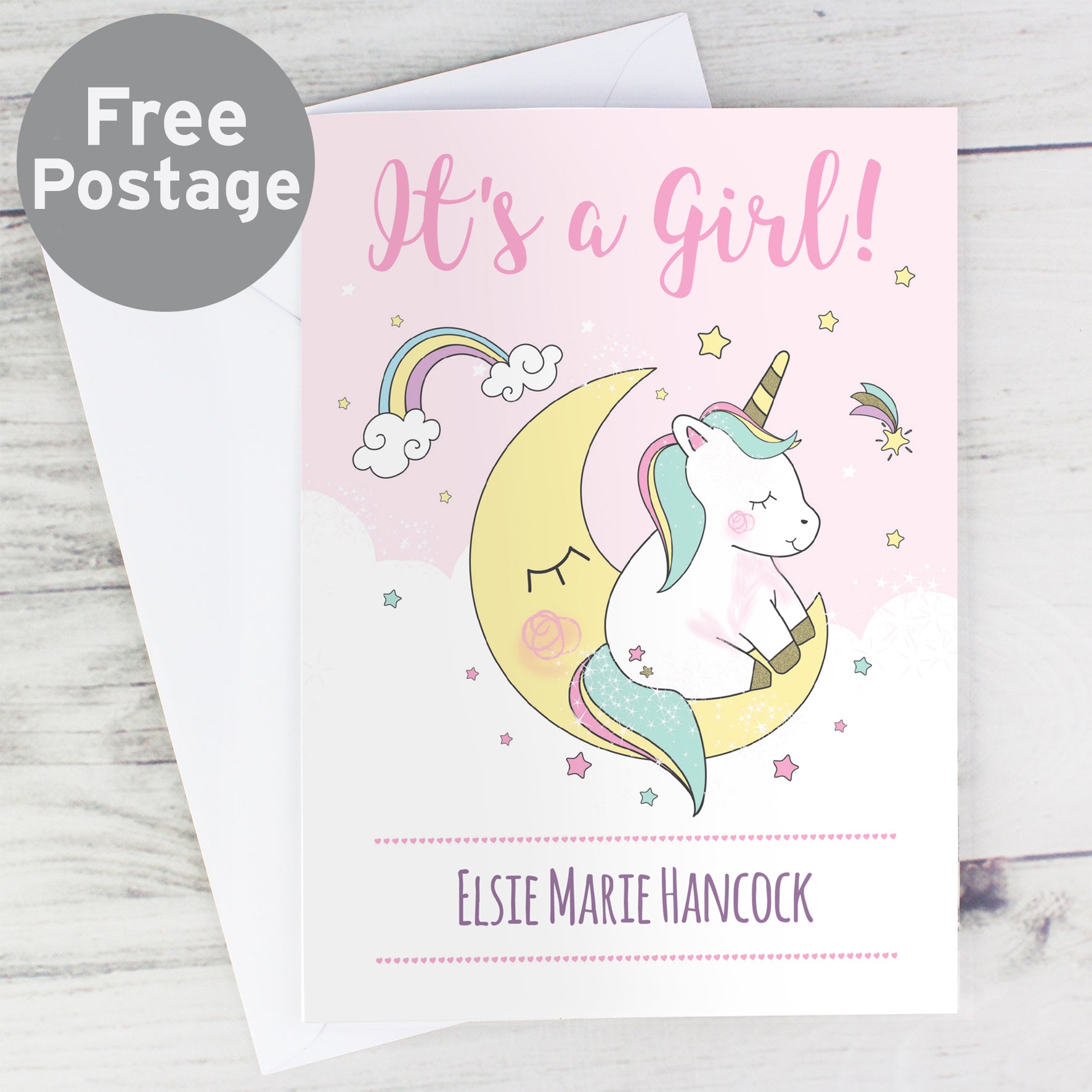 Personalised Baby Unicorn Card from Heartfelt Gifts