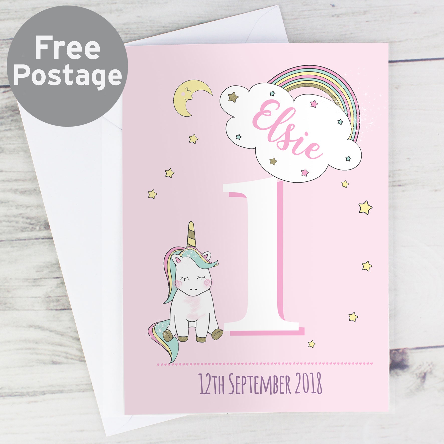 Personalised Baby Unicorn Birthday Age Card from Heartfelt Gifts