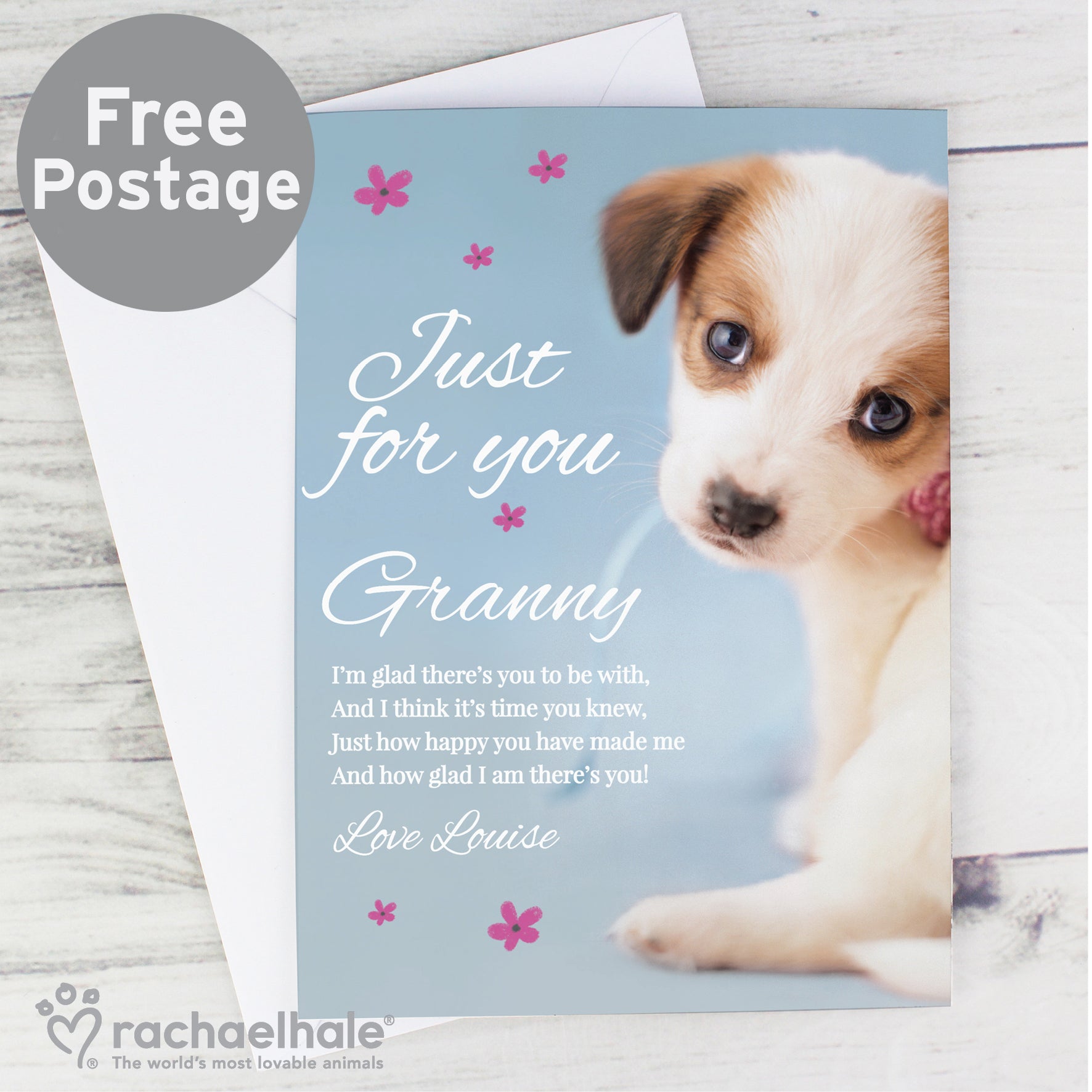 Personalised Rachael Hale 'Just for You' Puppy Card from Heartfelt Gifts