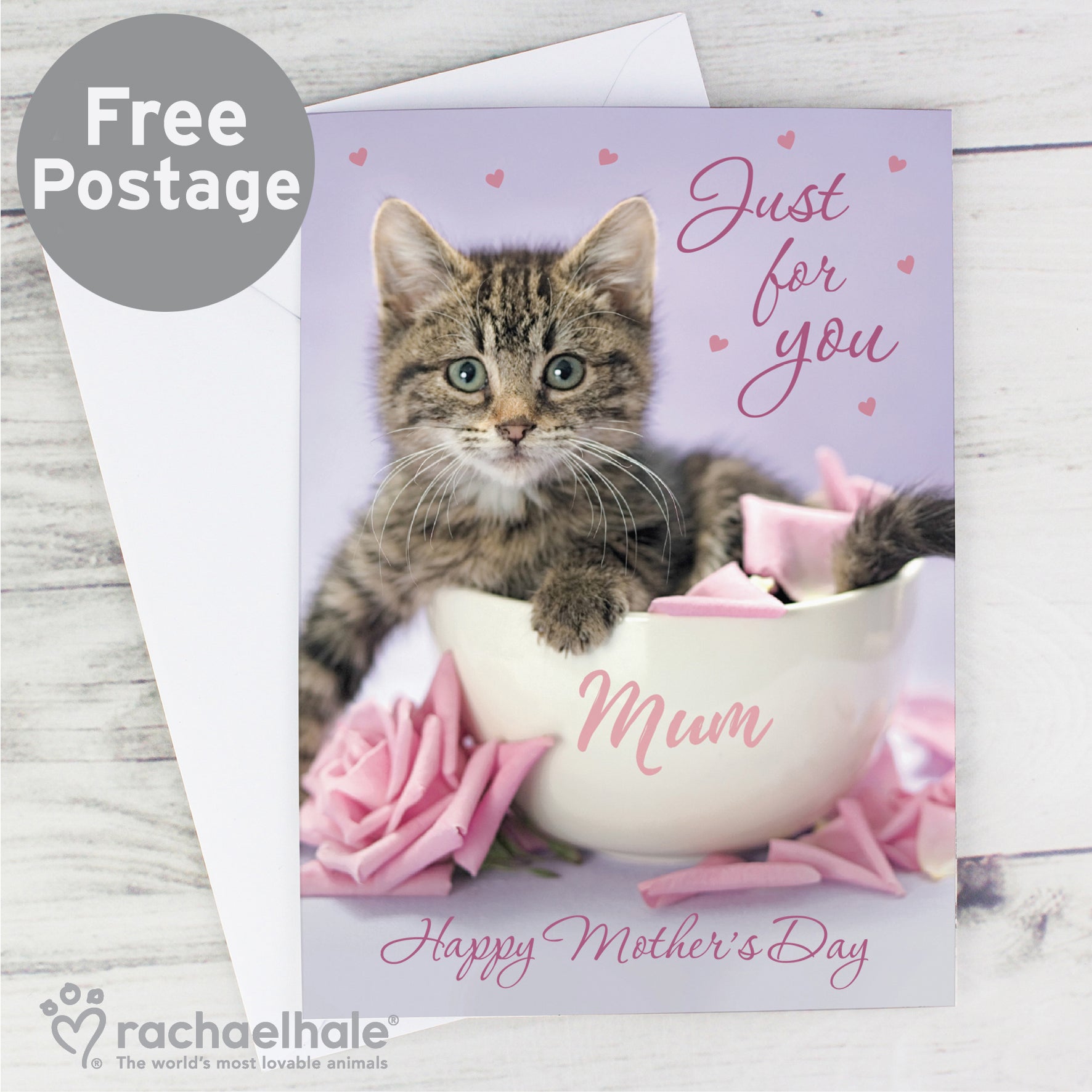 Personalised Rachael Hale 'Just for You' Kitten Card from Heartfelt Gifts