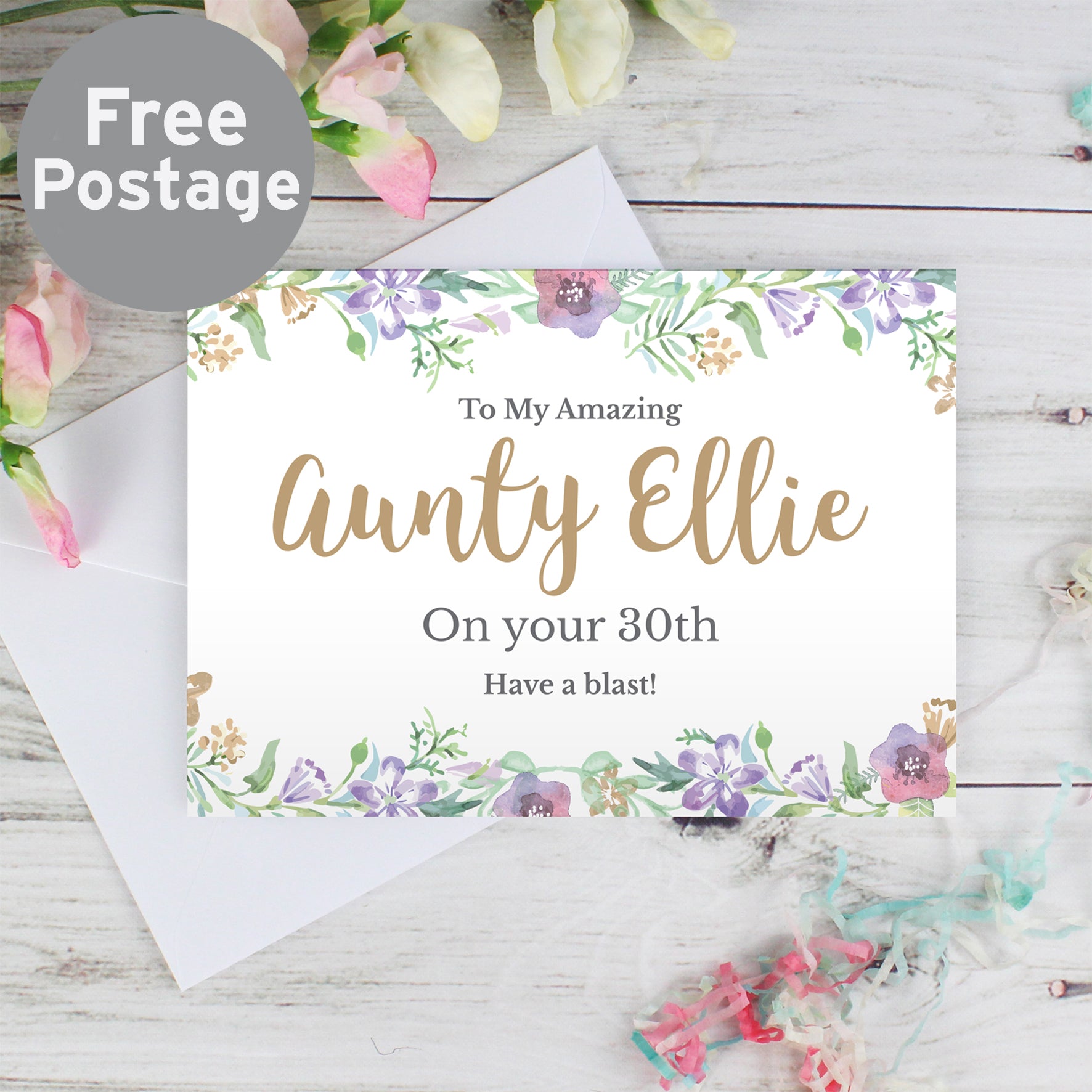 Personalised Gold Floral Watercolour Card from Heartfelt Gifts