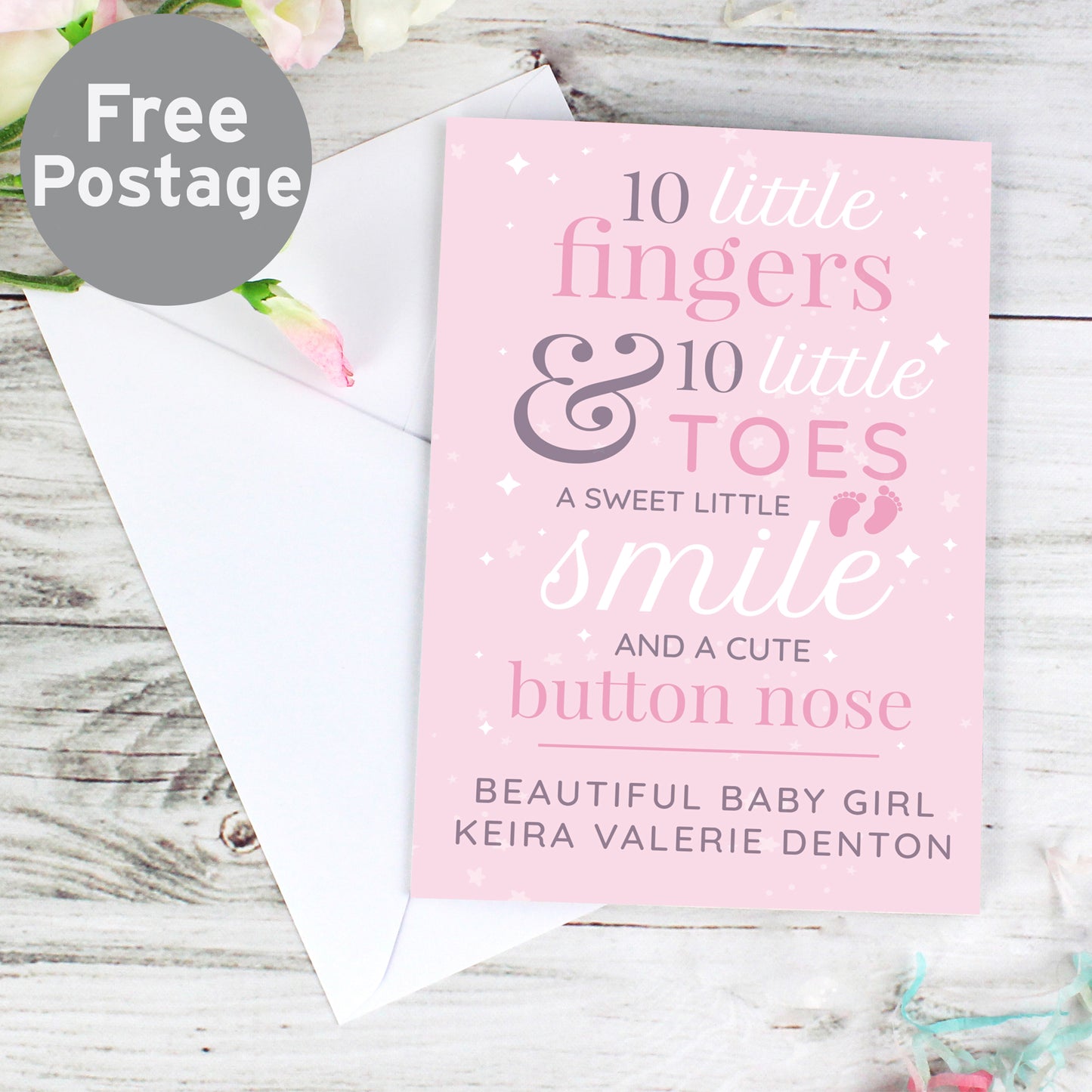 Personalised '10 Little Fingers' Pink Baby Card from Heartfelt Gifts
