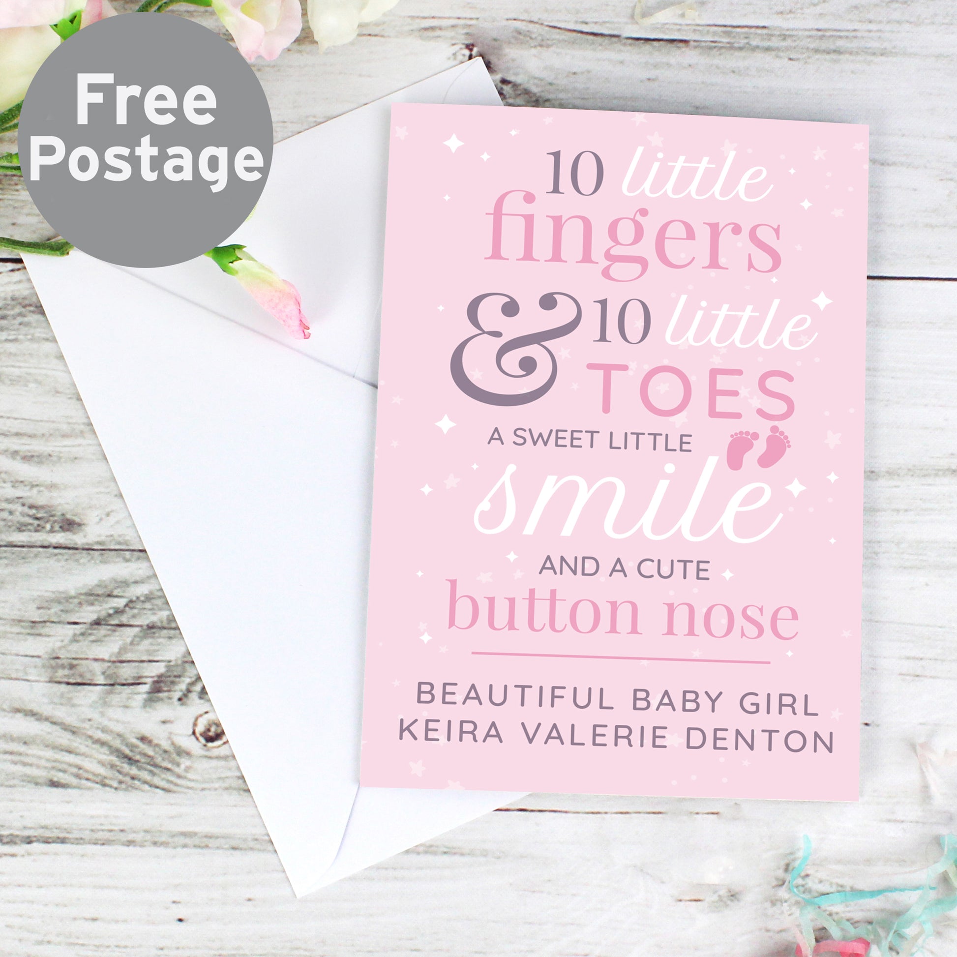 Personalised '10 Little Fingers' Pink Baby Card from Heartfelt Gifts