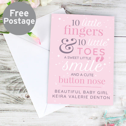 Personalised '10 Little Fingers' Pink Baby Card from Heartfelt Gifts
