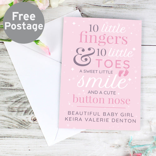 Personalised '10 Little Fingers' Pink Baby Card from Heartfelt Gifts