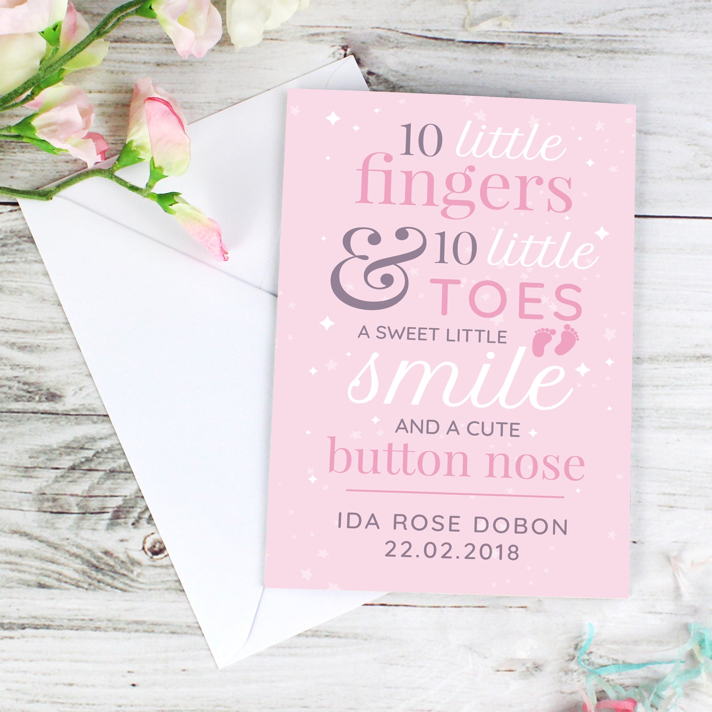 Personalised '10 Little Fingers' Pink Baby Card - image 3