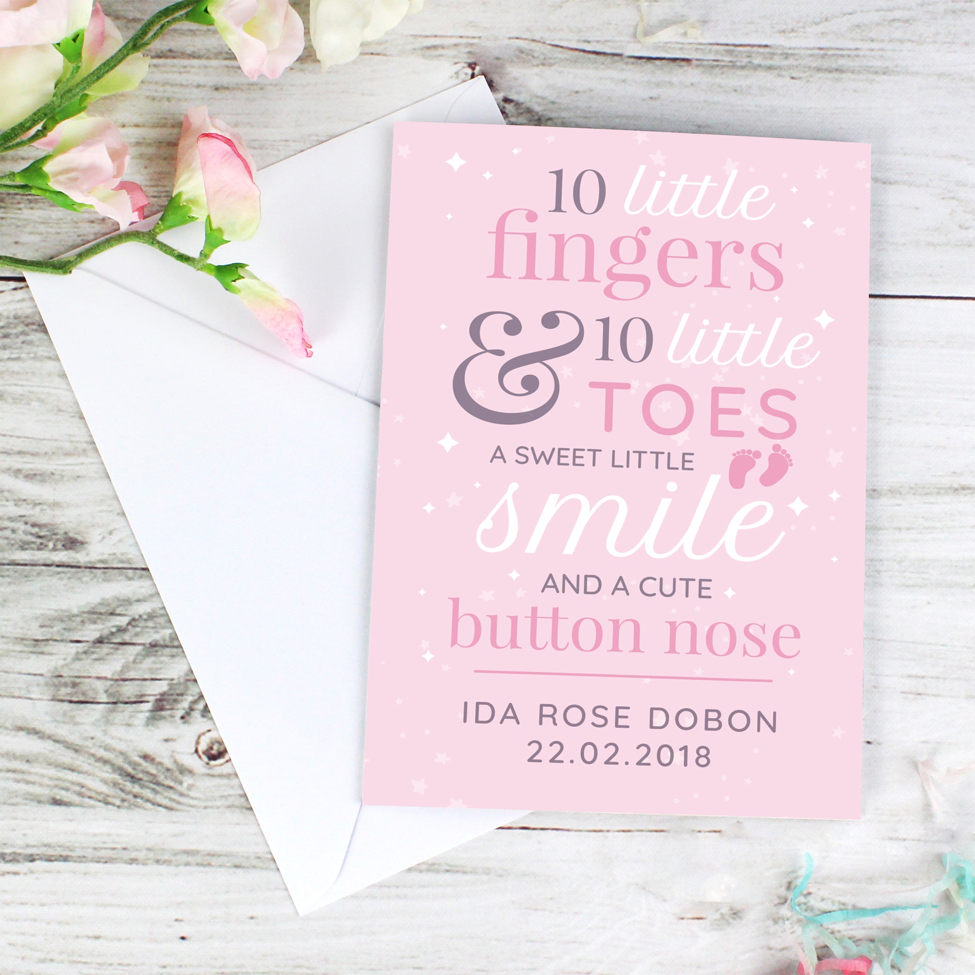 Personalised '10 Little Fingers' Pink Baby Card - image 3