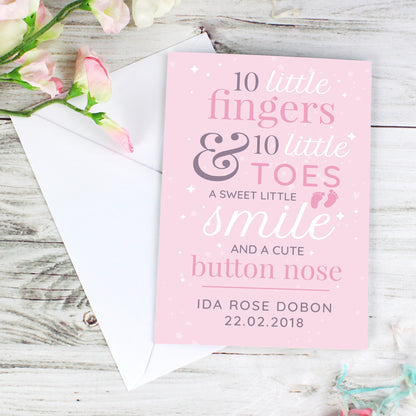 Personalised '10 Little Fingers' Pink Baby Card - image 3