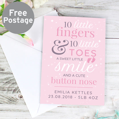 Personalised '10 Little Fingers' Pink Baby Card - image 4