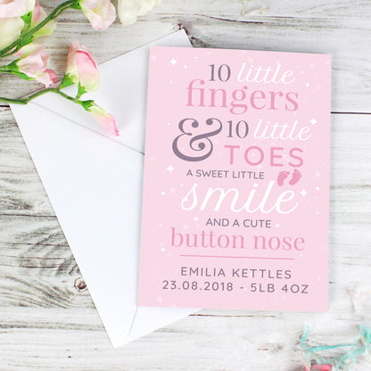 Personalised '10 Little Fingers' Pink Baby Card - image 8