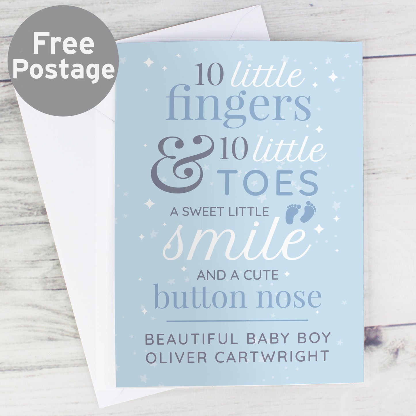 Personalised '10 Little Fingers' Blue Baby Card from Heartfelt Gifts