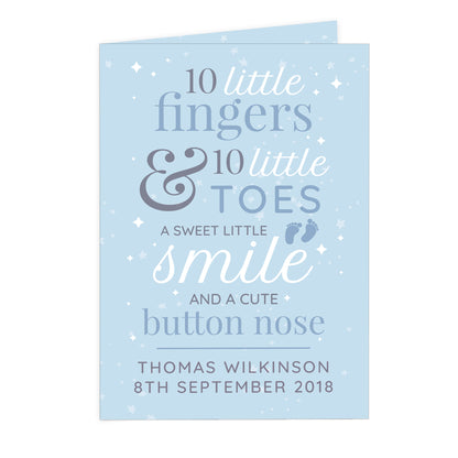 Personalised '10 Little Fingers' Blue Baby Card - image 2