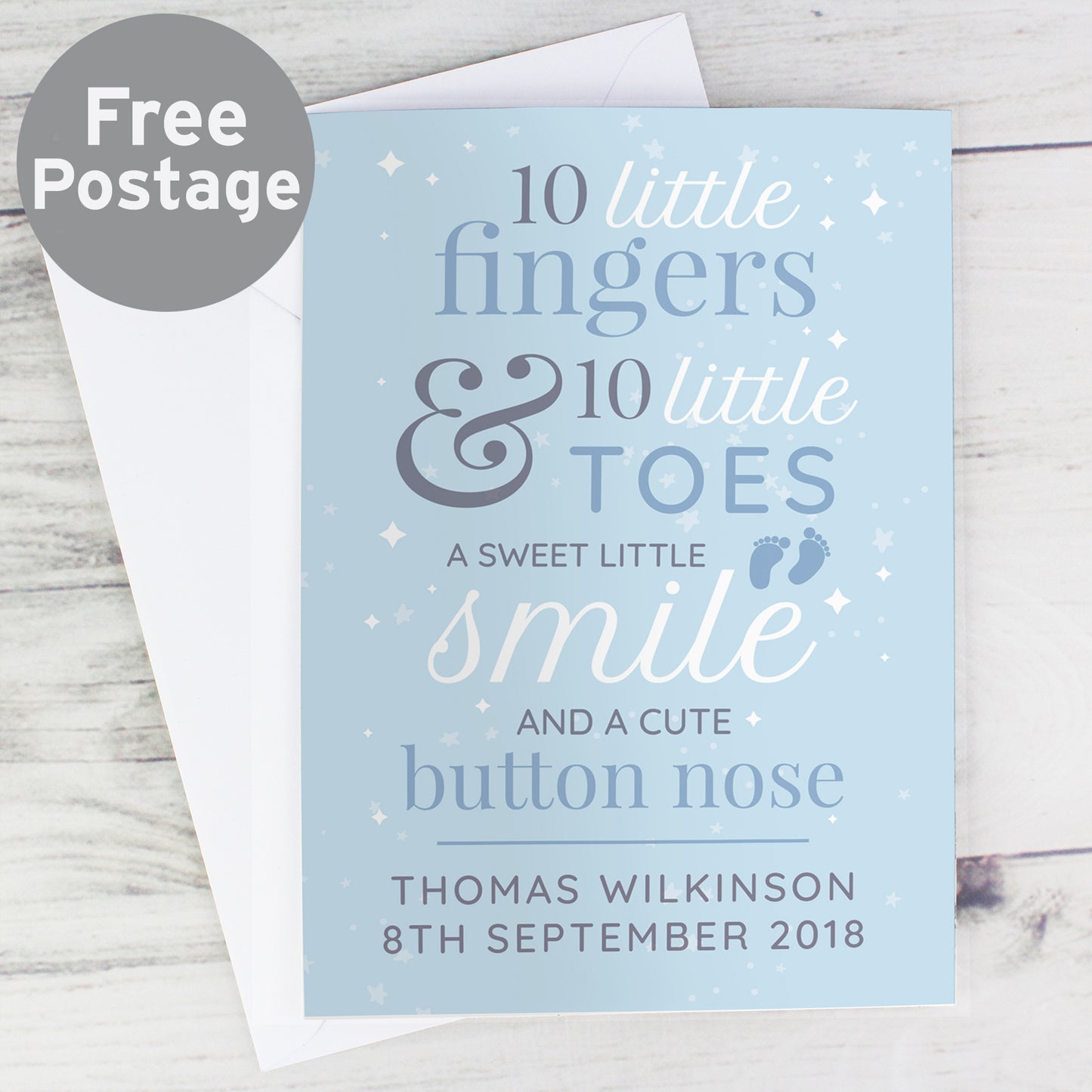 Personalised '10 Little Fingers' Blue Baby Card - image 3