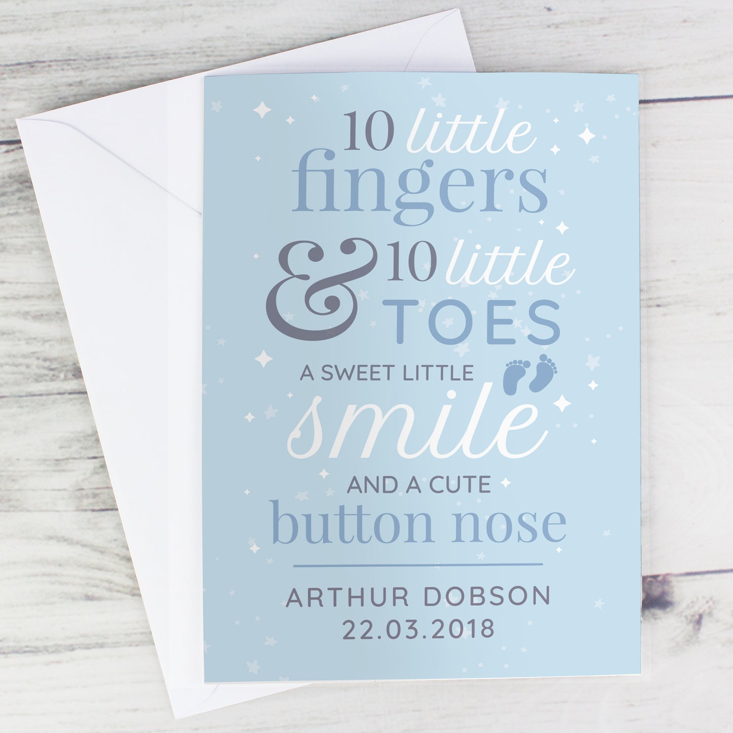 Personalised '10 Little Fingers' Blue Baby Card - image 4