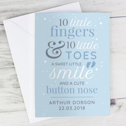 Personalised '10 Little Fingers' Blue Baby Card - image 4