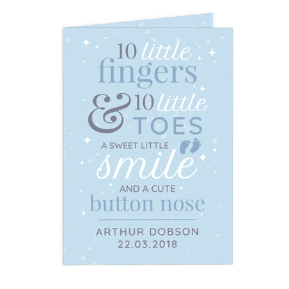 Personalised '10 Little Fingers' Blue Baby Card - image 7