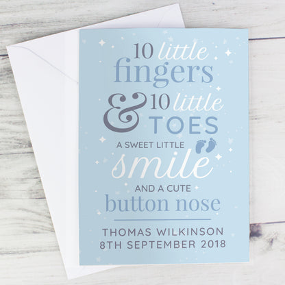 Personalised '10 Little Fingers' Blue Baby Card - image 8