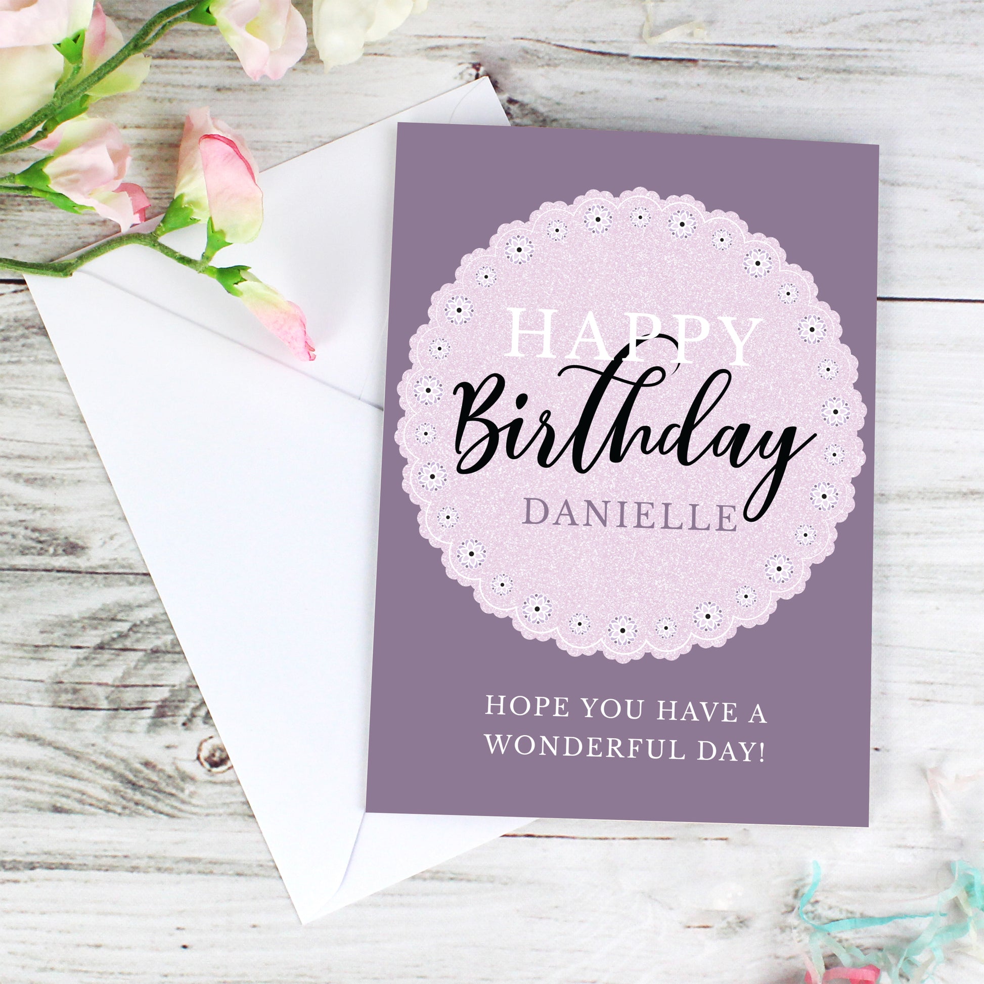 Personalised Lilac Lace Birthday Card - image 5