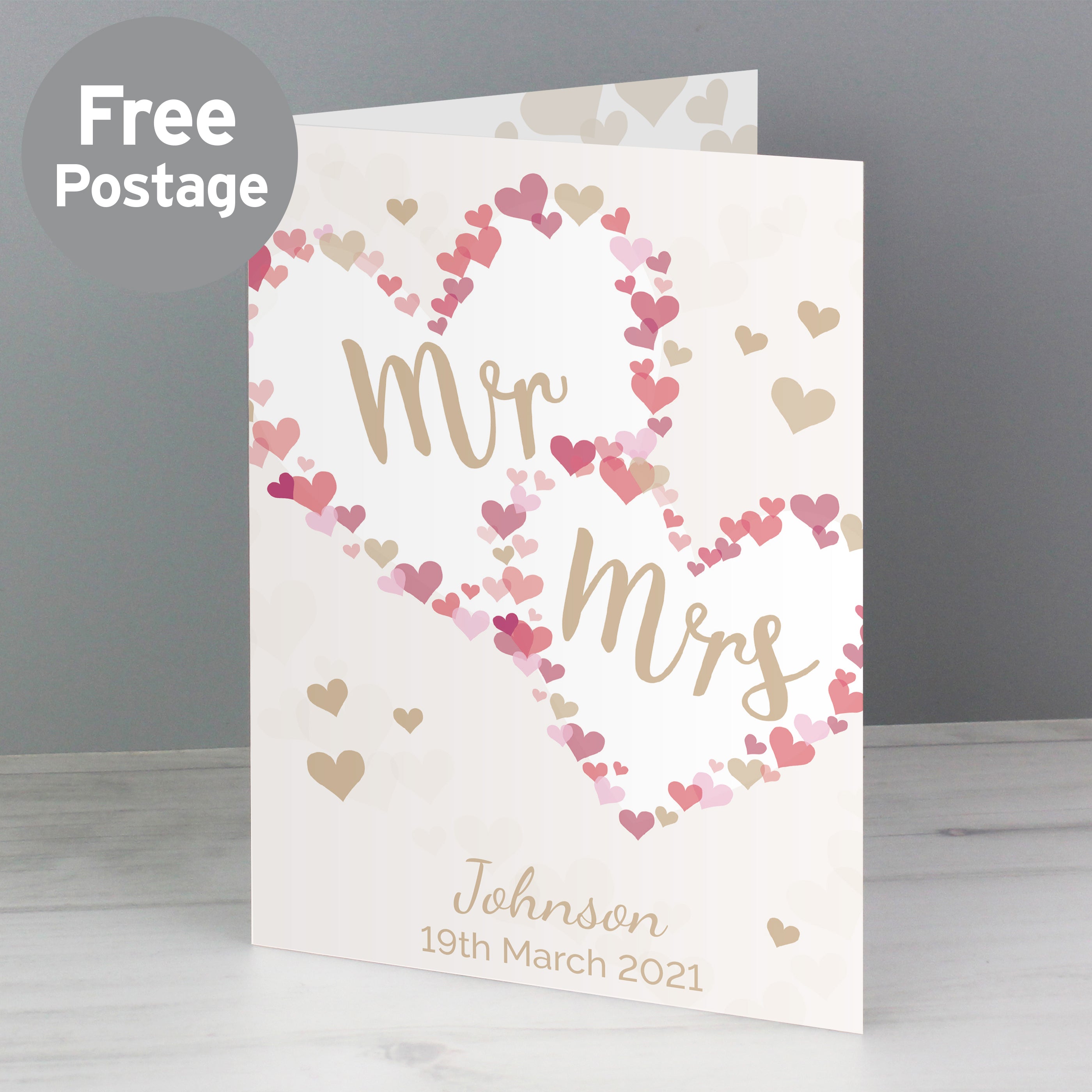 Personalised Mr & Mrs Confetti Hearts Wedding Card from Heartfelt Gifts