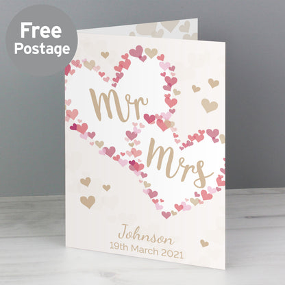 Personalised Mr & Mrs Confetti Hearts Wedding Card from Heartfelt Gifts