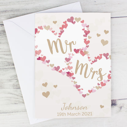 Personalised Mr & Mrs Confetti Hearts Wedding Card - image 3
