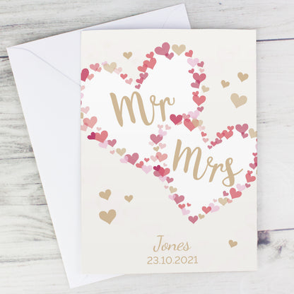 Personalised Mr & Mrs Confetti Hearts Wedding Card - image 4