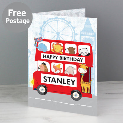 Personalised London Animal Bus Birthday Card from Heartfelt Gifts