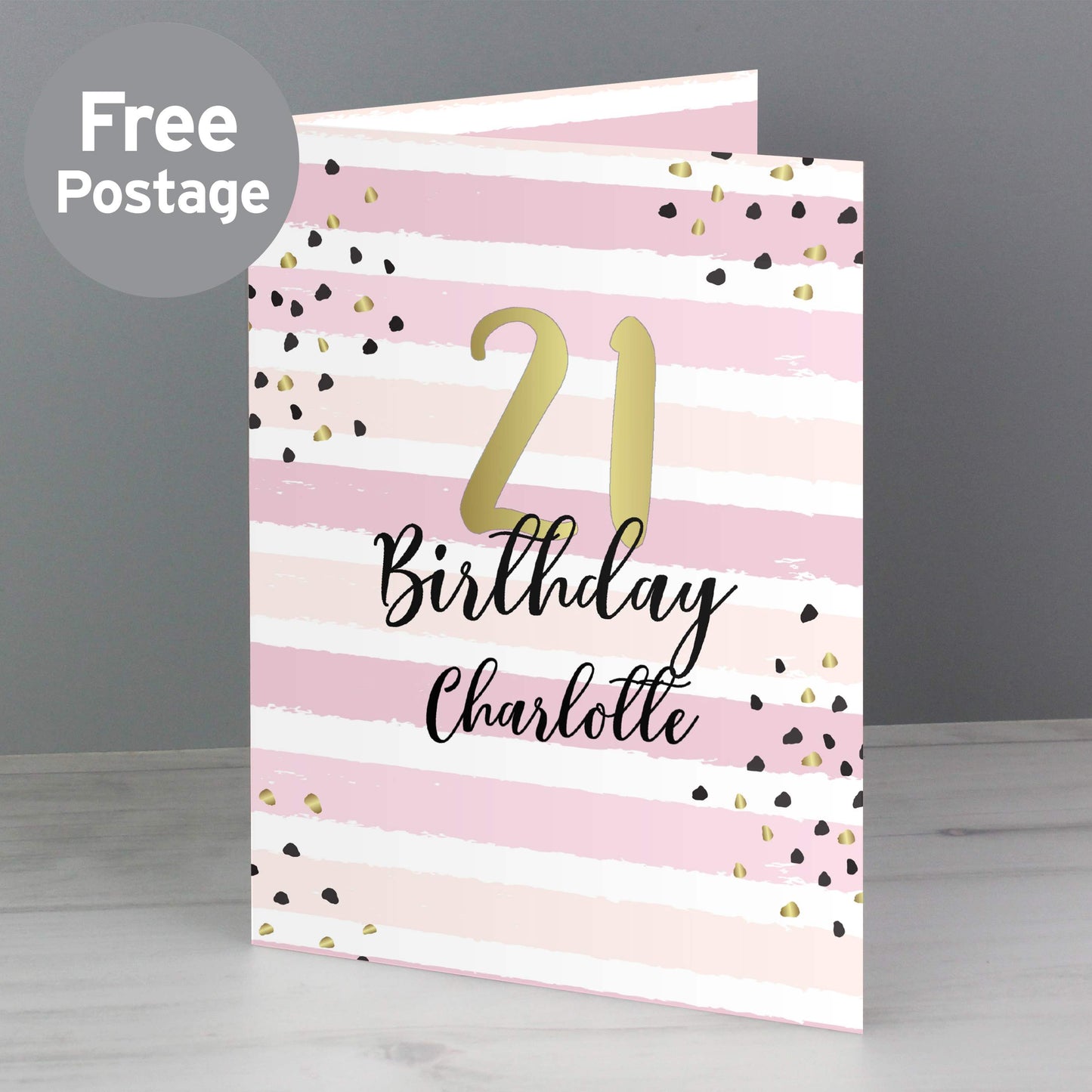Personalised Gold and Pink Stripe Birthday Card from Heartfelt Gifts